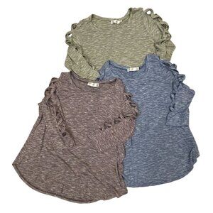 Lot of 3 Tunic Tops 1X - Blue, Purple & Gray Metallic - Ladder Cutout Sleeves